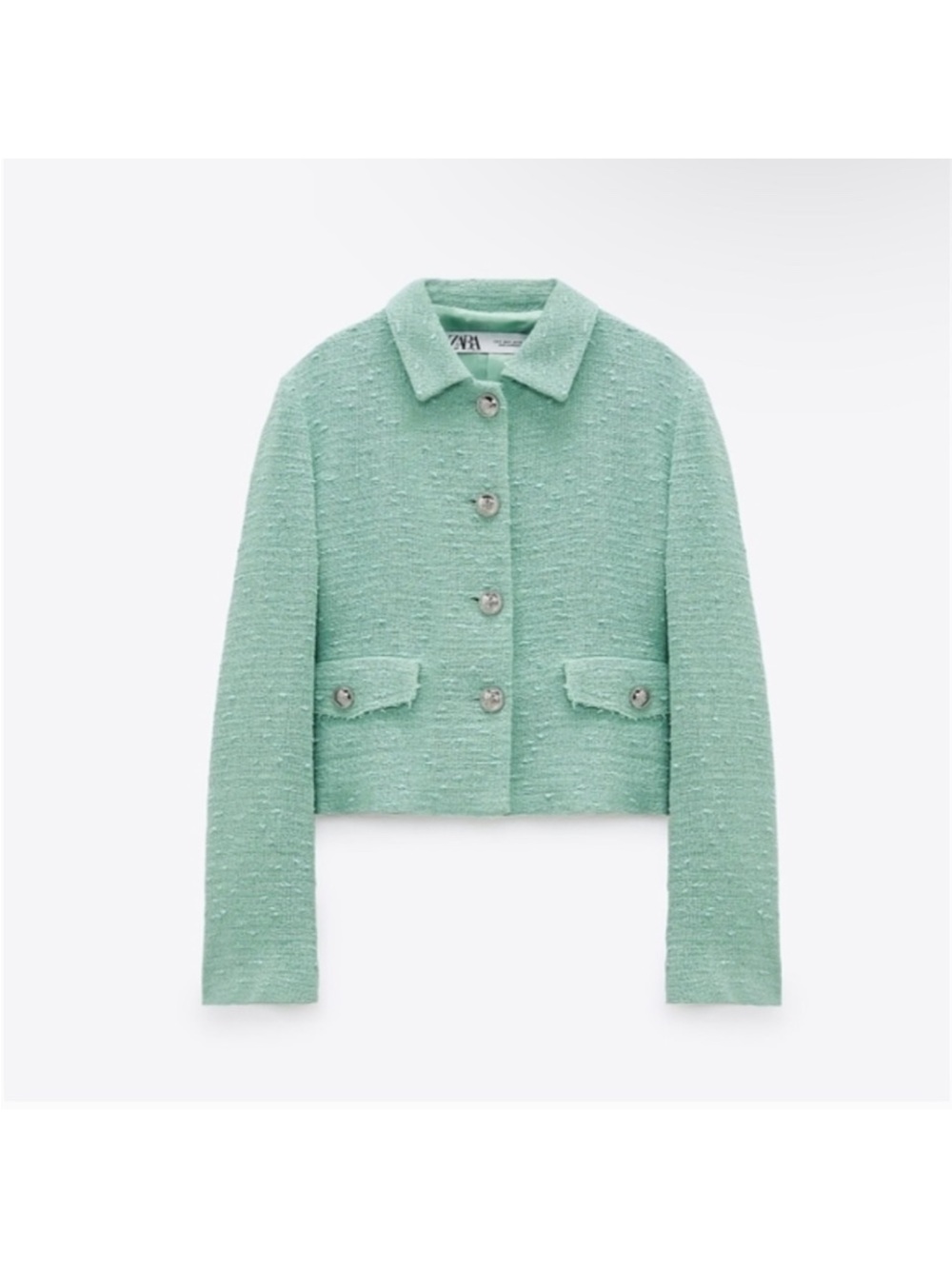 Zara Cropped Textured Tweed Jacket Large